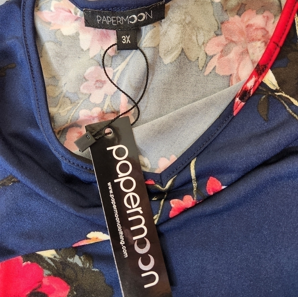 Papermoon Spaghetti Strap Stretch Tank Navy Red Floral Size 3X - Picture 4 of 7